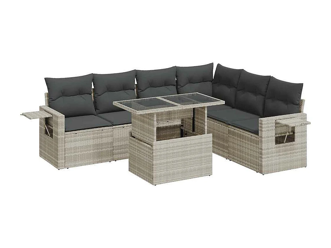 Salon de jardin avec coussins 7 pièces gris clair résine tressée