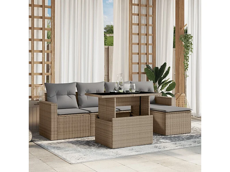 Juego de sofás jardín con cojines 6 piezas ratán sintético beige