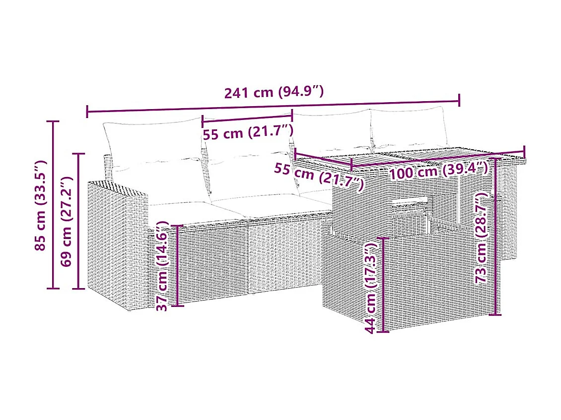 Juego de sofás jardín con cojines 5 piezas ratán sintético beige