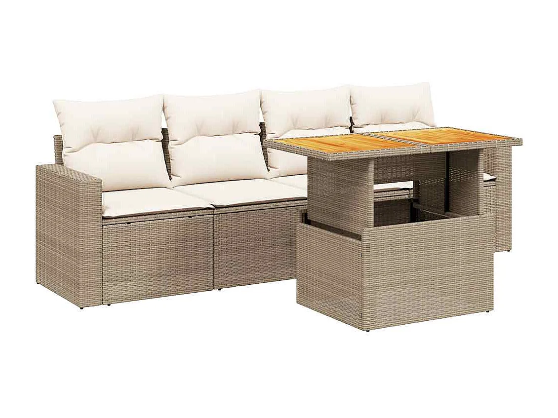 5 peças conjunto de sofás para jardim com almofadões vime PE bege