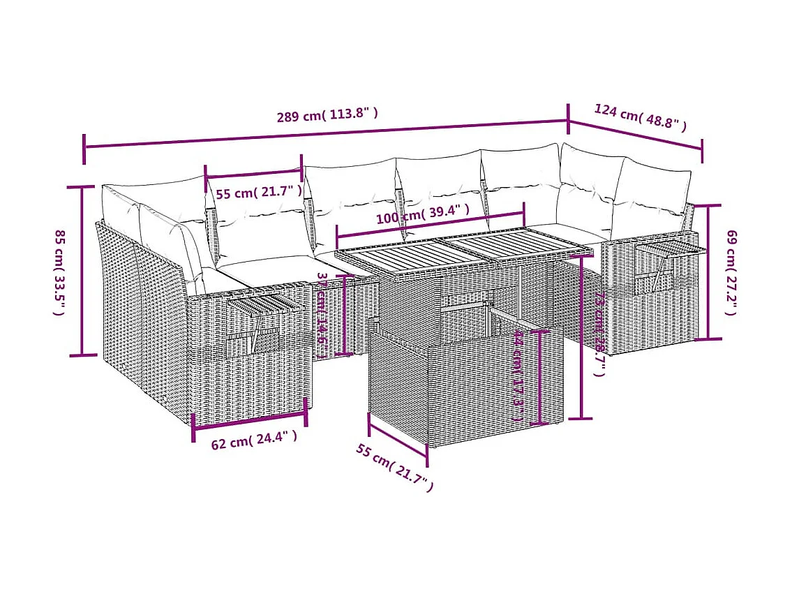 Salon de jardin avec coussins 8 pièces beige résine tressée