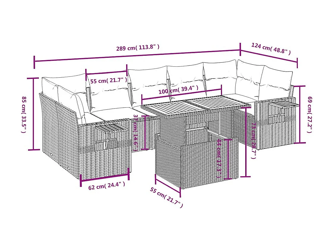 Salon de jardin avec coussins 8 pièces beige résine tressée
