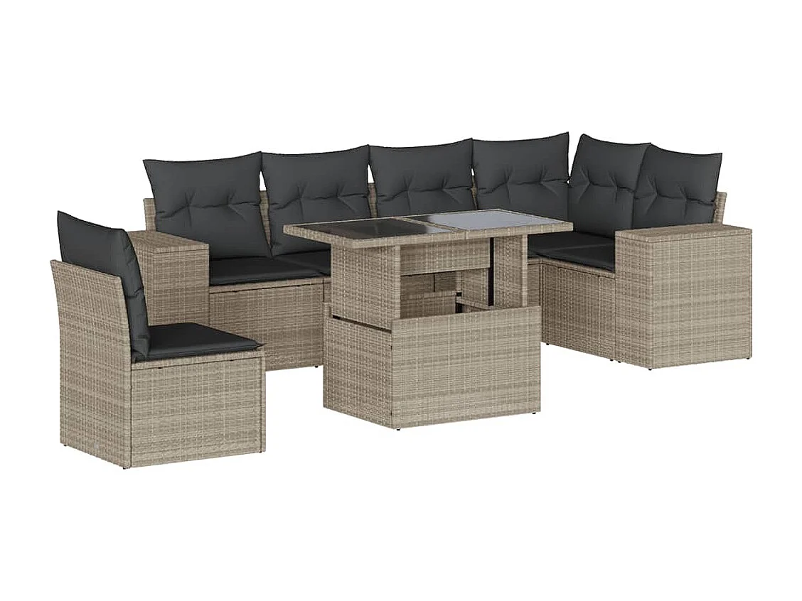 Salon de jardin avec coussins 7 pièces gris clair résine tressée
