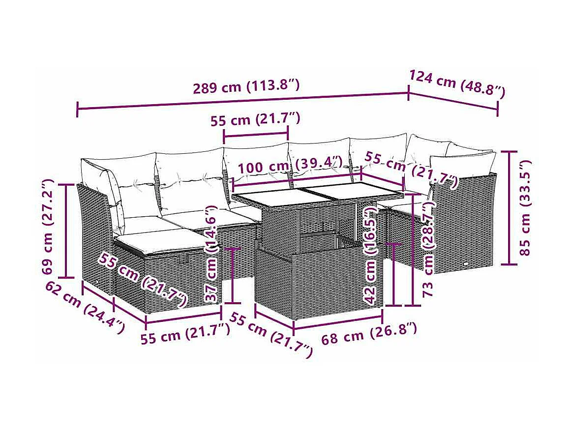 Set de sofás de jardín y cojines 8 piezas ratán sintético beige