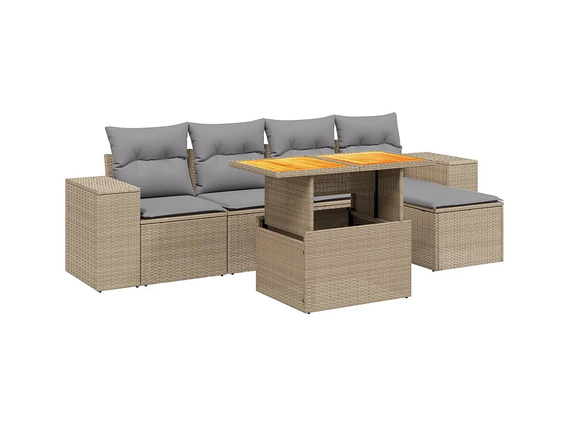 Salon de jardin avec coussins 6 pièces beige résine tressée