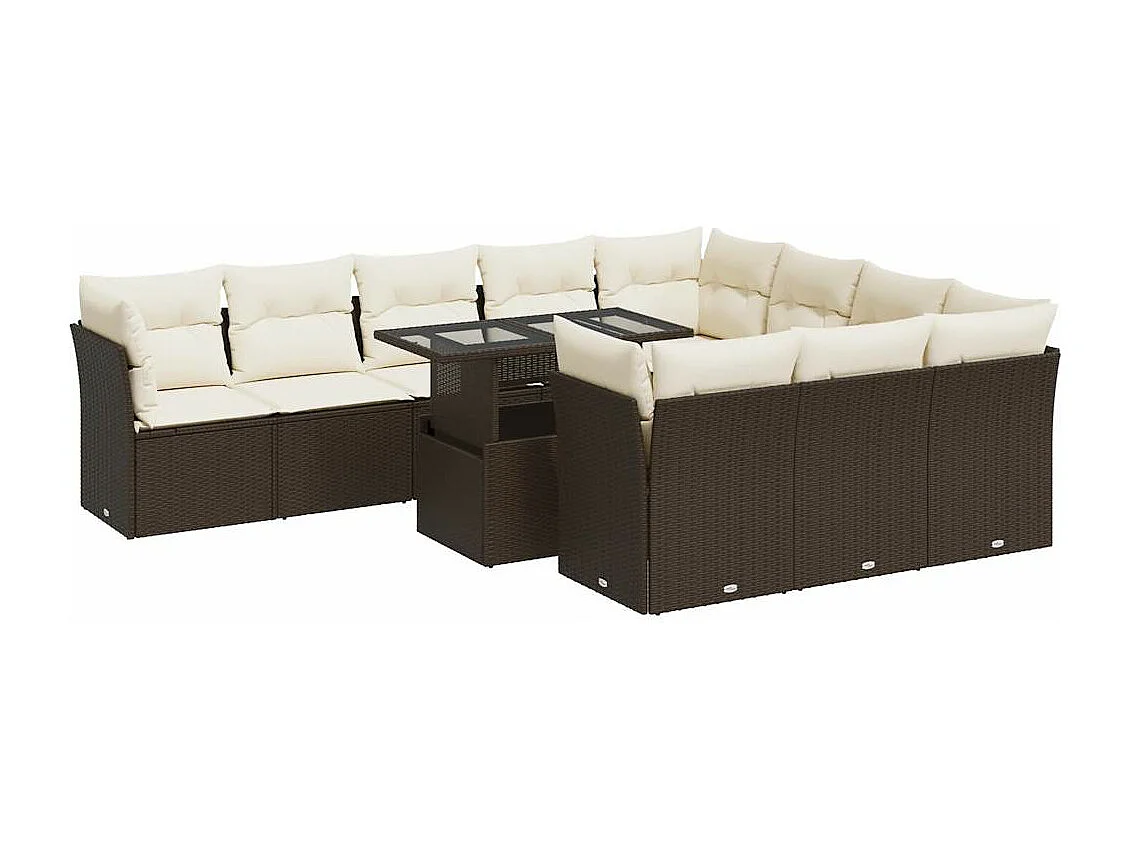 Set de sofás de jardín 11 piezas cojines ratán sintético marrón