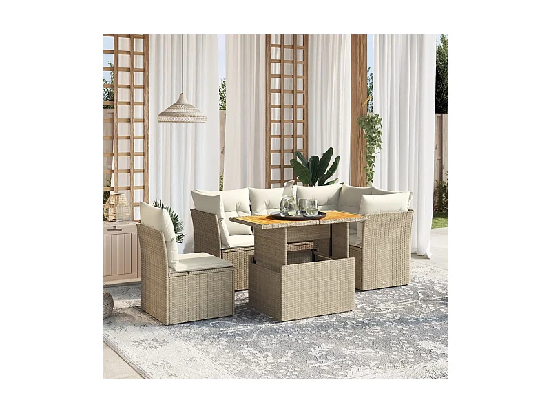 Juego de sofás jardín con cojines 5 piezas ratán sintético beige