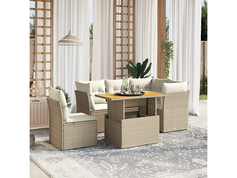 Salon de jardin avec coussins 5 pièces beige résine tressée