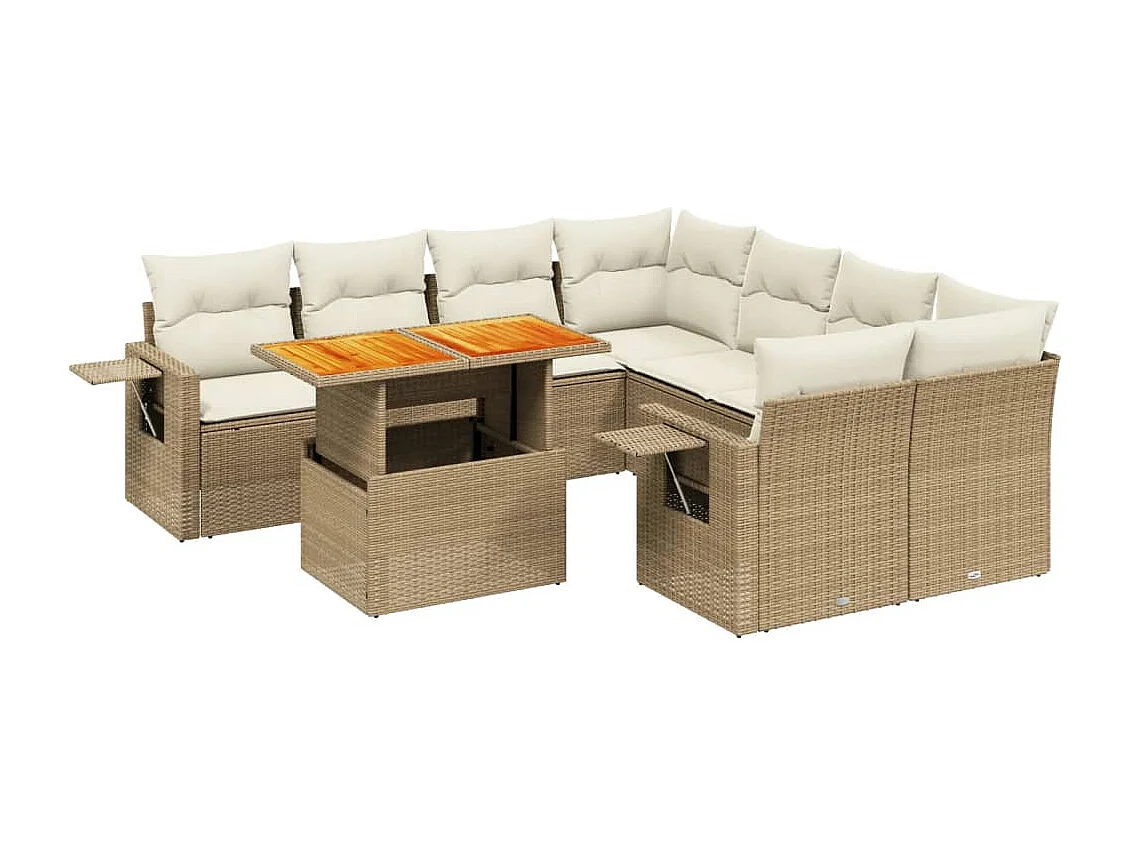 Salon de jardin avec coussins 8 pièces beige résine tressée