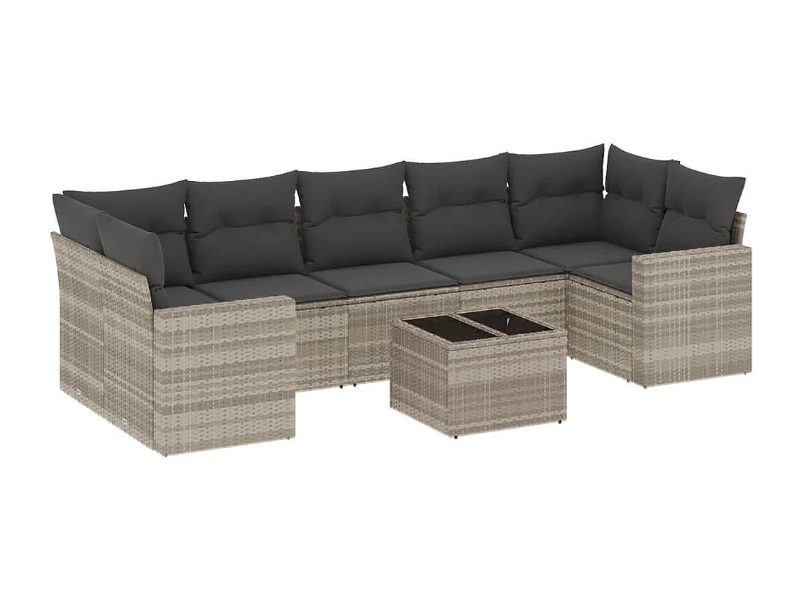 8-delige Loungeset met kussens poly rattan lichtgrijs