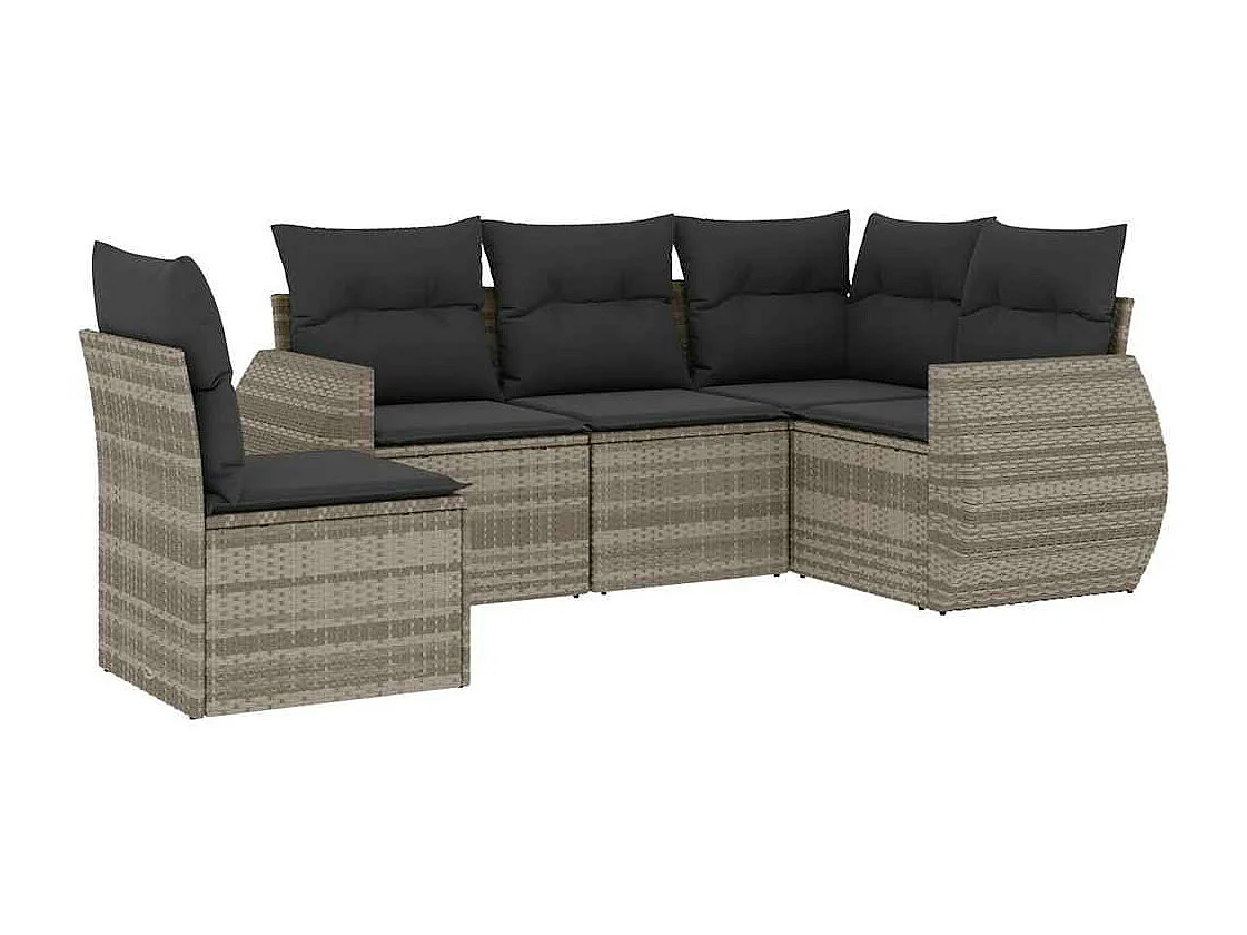 Set de sofás jardín y cojines 5 piezas ratán sintético gris claro