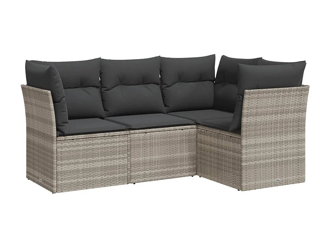 Set de sofás de jardín 4 piezas y cojines ratán sintético gris