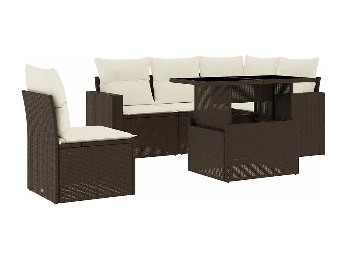 6-delige Loungeset met kussens poly rattan bruin