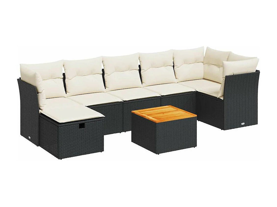 8-delige Loungeset met kussens poly rattan zwart