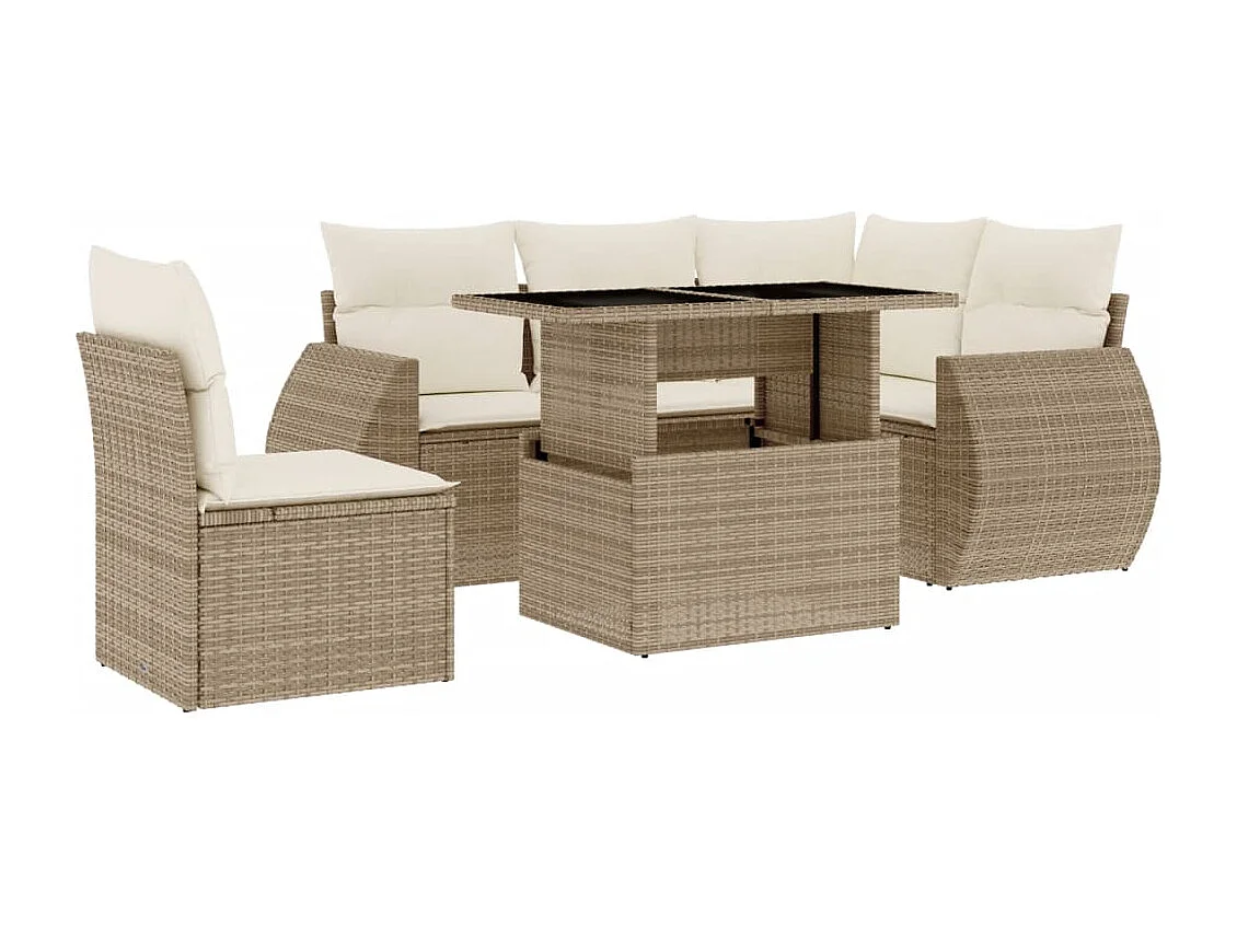 Salon de jardin avec coussins 6 pièces beige résine tressée