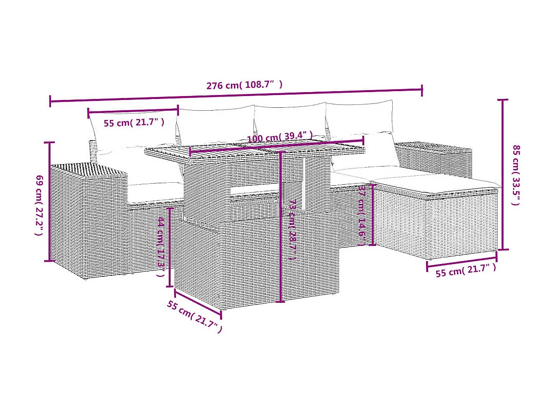 Salon de jardin avec coussins 6 pièces beige résine tressée