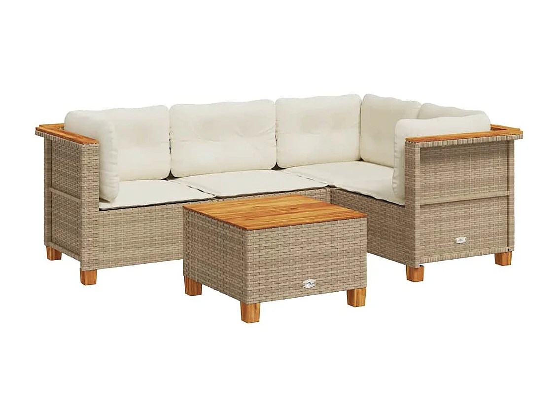 Salon de jardin avec coussins 5 pièces beige résine tressée