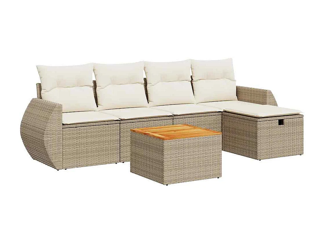Salon de jardin avec coussins 6 pièces beige résine tressée