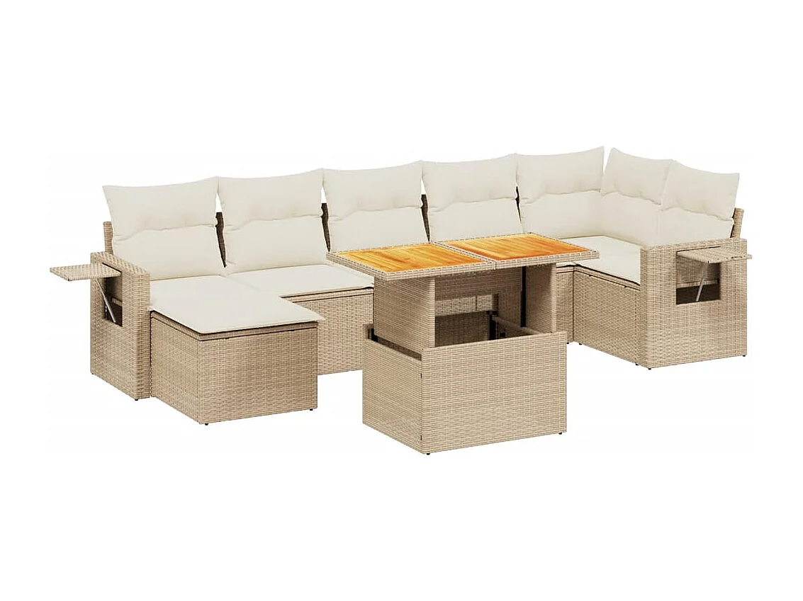 Salon de jardin avec coussins 8 pièces beige résine tressée