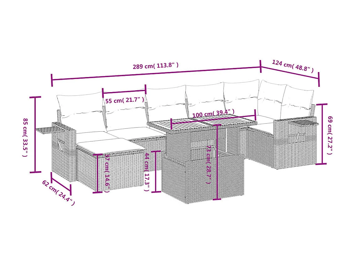 Salon de jardin avec coussins 8 pièces beige résine tressée