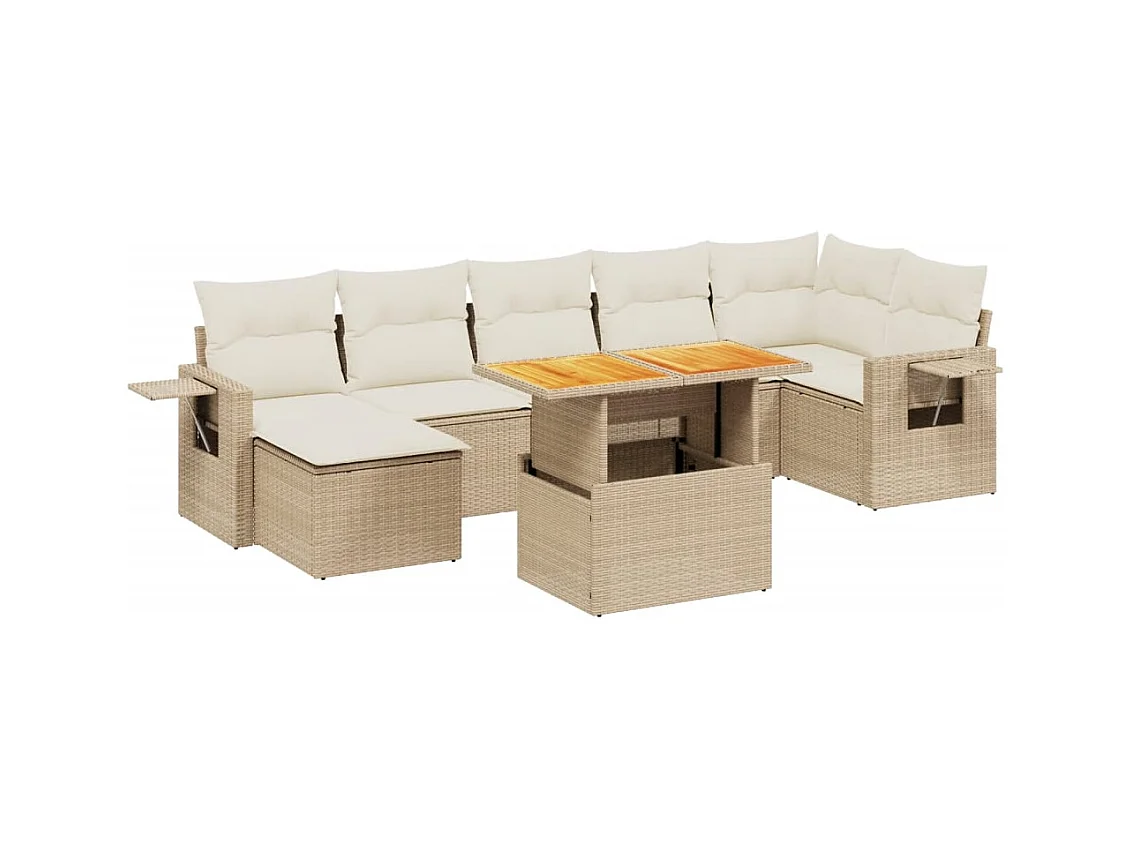 Salon de jardin avec coussins 8 pièces beige résine tressée