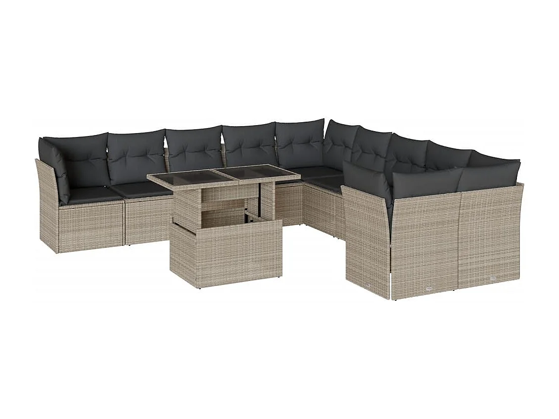 11-delige Loungeset met kussens poly rattan lichtgrijs