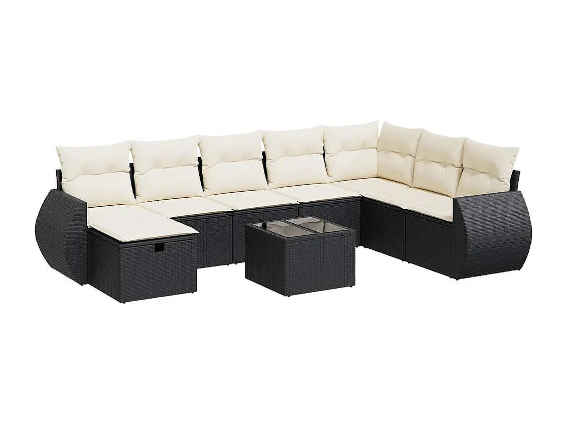 Set de sofás de jardín con cojines 9 piezas ratán sintético negro