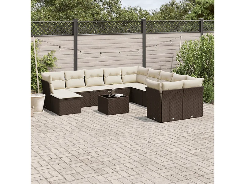 12-delige Loungeset met kussens poly rattan bruin