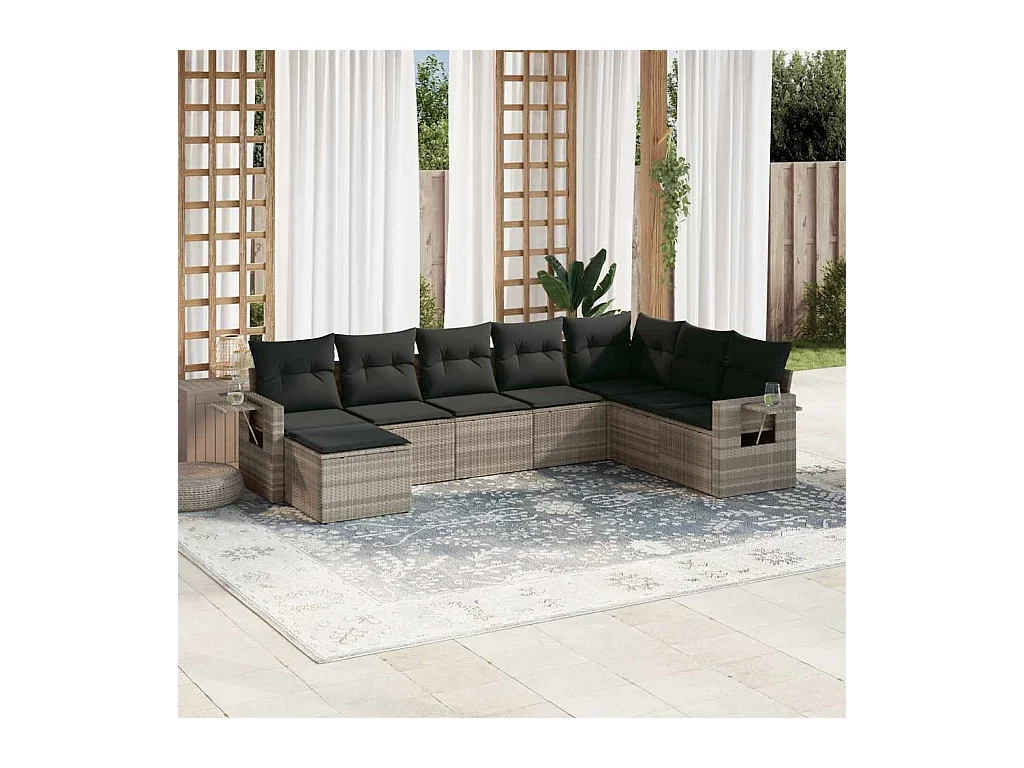 8-delige Loungeset met kussens poly rattan lichtgrijs