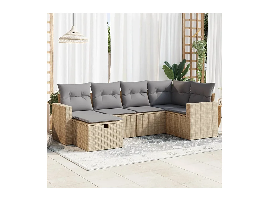 Salon de jardin avec coussins 6 pièces beige résine tressée