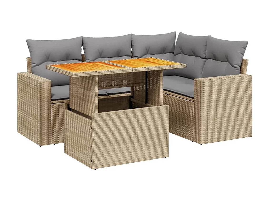 Salon de jardin avec coussins 5 pièces beige résine tressée