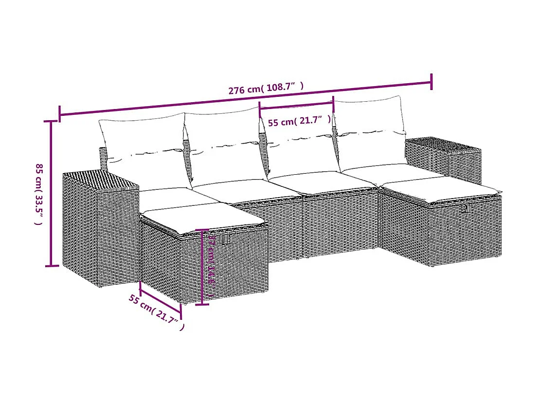 Salon de jardin 6 pièces avec coussins gris clair résine tressée