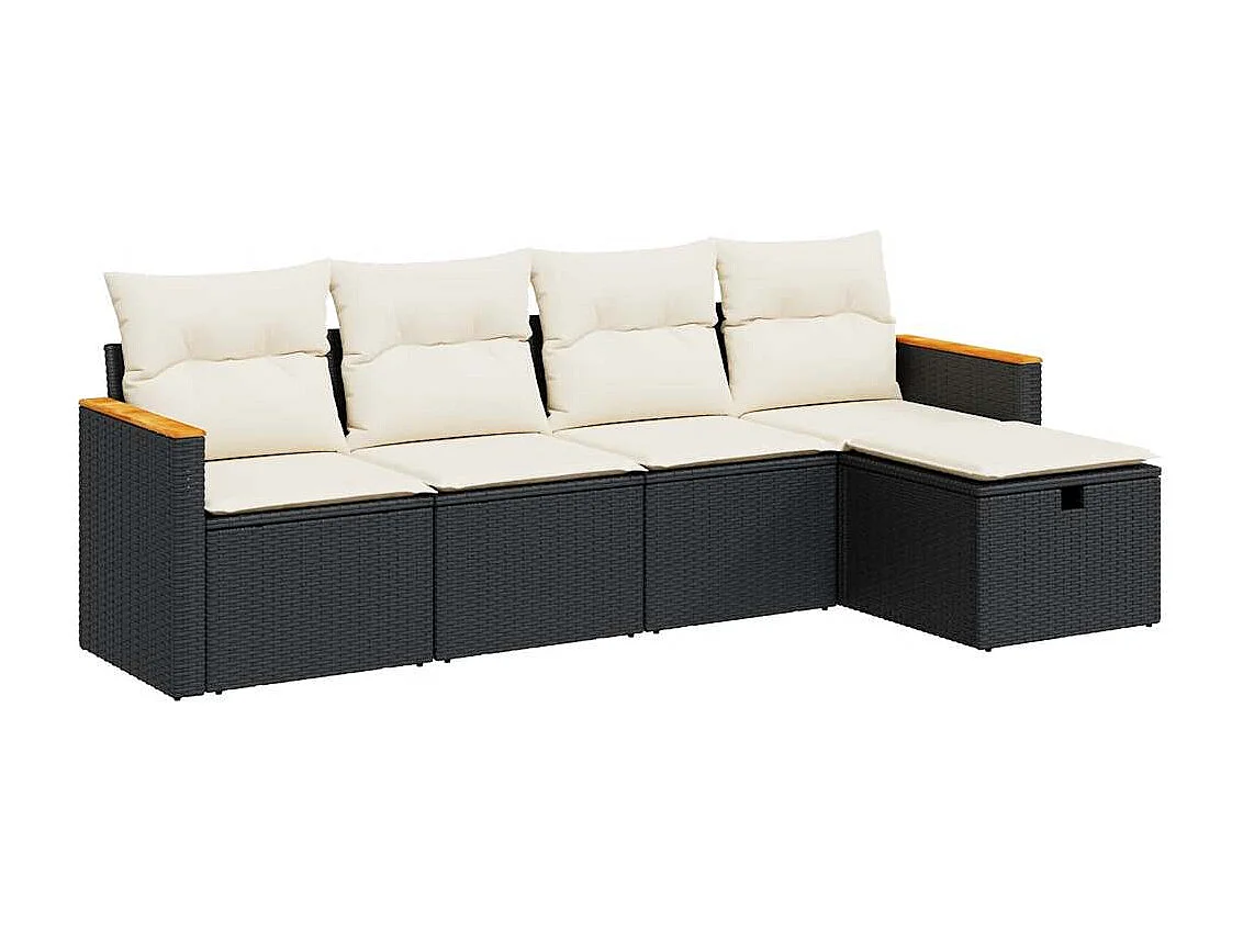 5-delige Loungeset met kussens poly rattan zwart