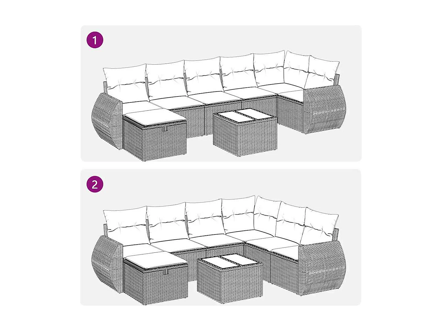 8-delige Loungeset met kussens poly rattan lichtgrijs