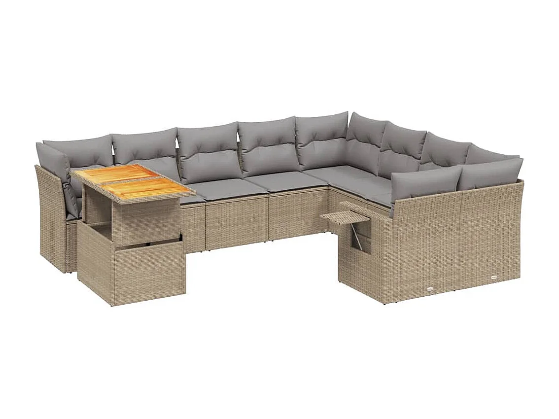 Salon de jardin avec coussins 10 pièces beige résine tressée