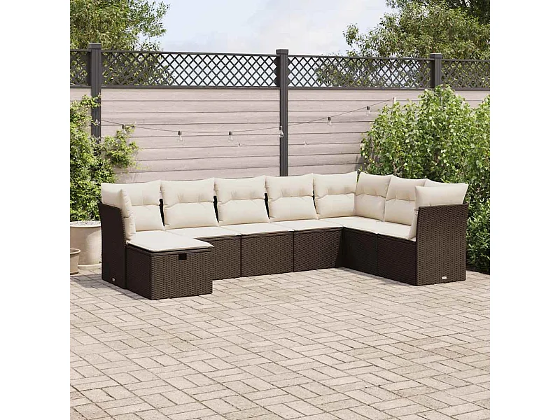 Salon de jardin 8 pièces avec coussins marron résine tressée