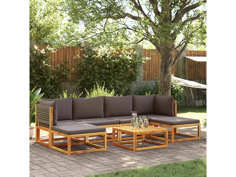 Set de sofás de jardín con cojines 7 piezas madera maciza acacia