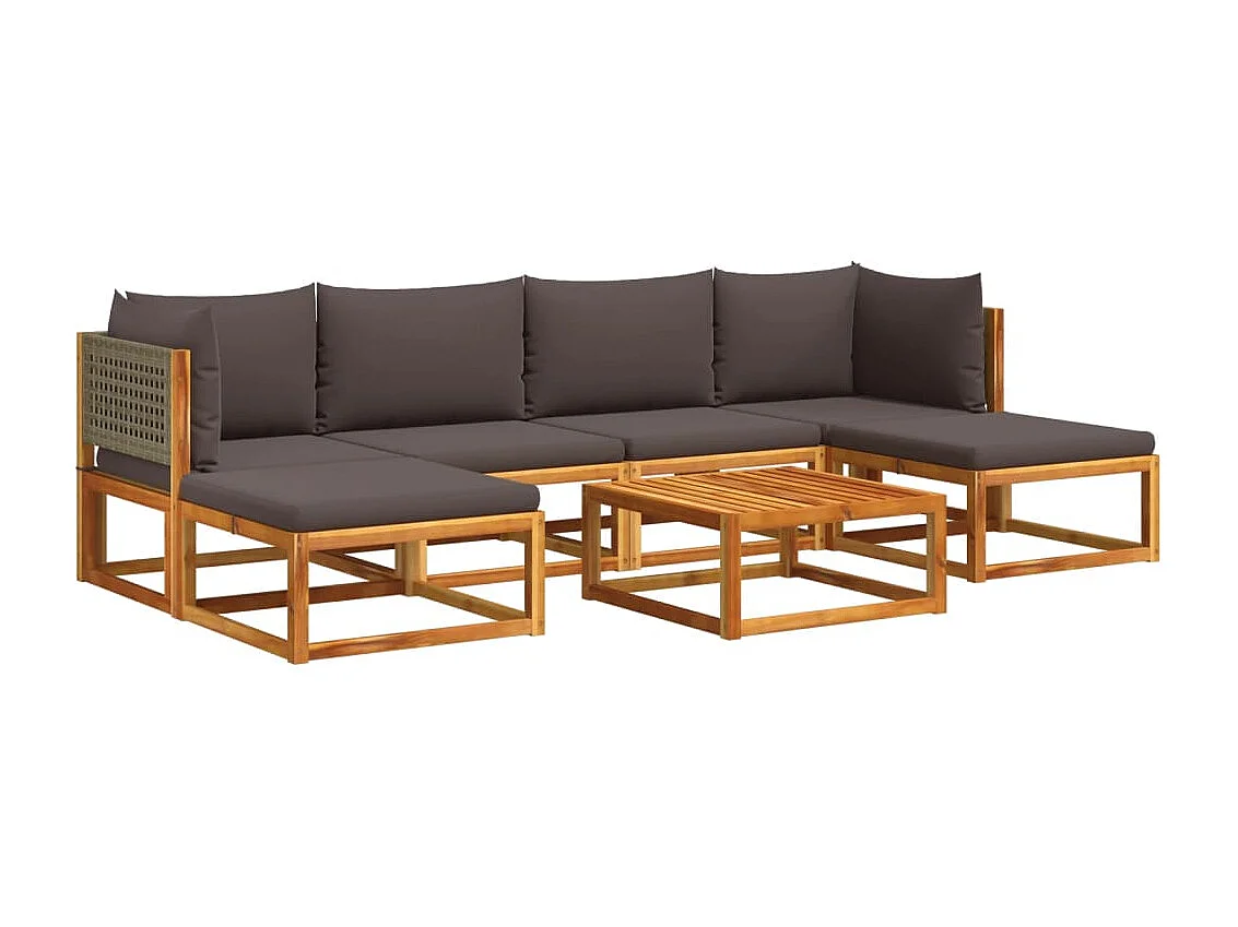 7-delige tuinbankset met kussens acaciahout & rotan