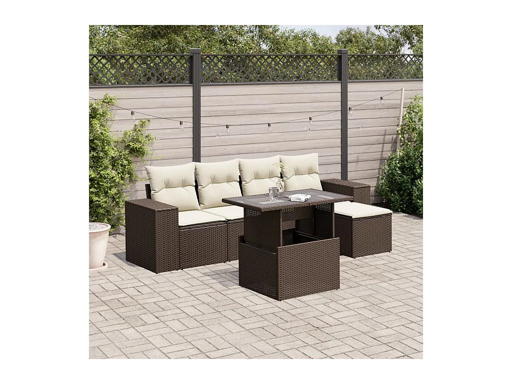 Salon de jardin avec coussins 6 pièces marron résine tressée