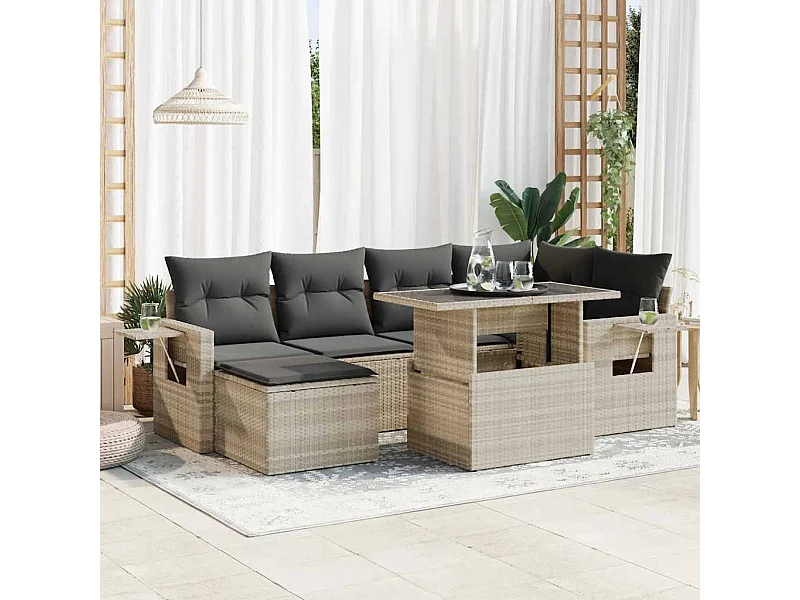 Salon de jardin avec coussins 7 pièces gris clair résine tressée