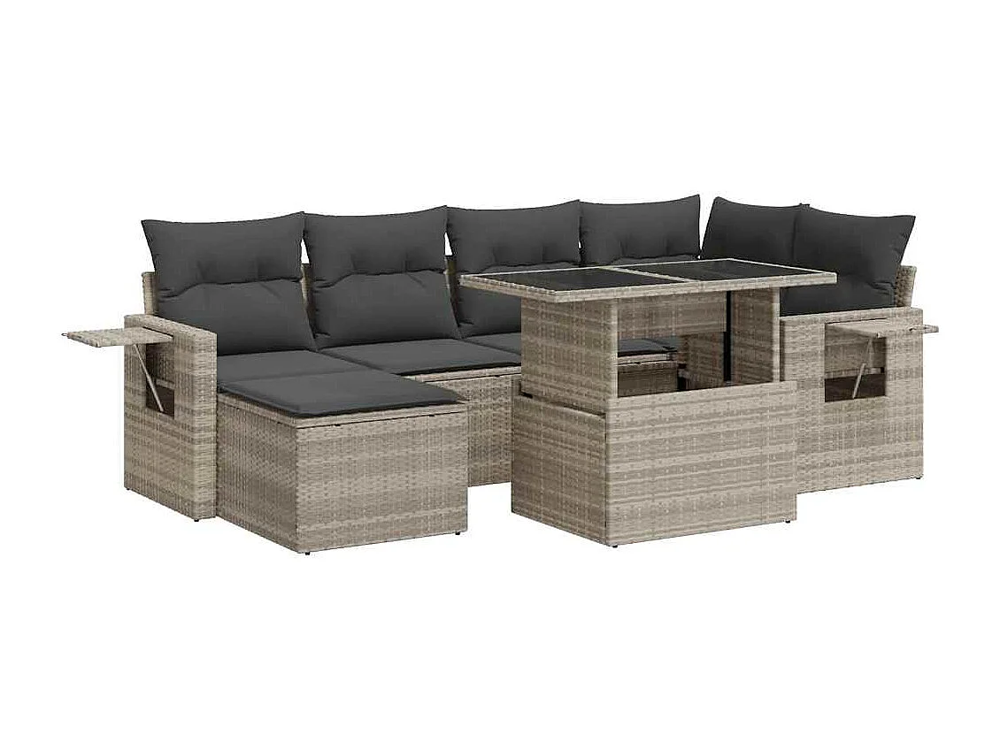 Salon de jardin avec coussins 7 pièces gris clair résine tressée