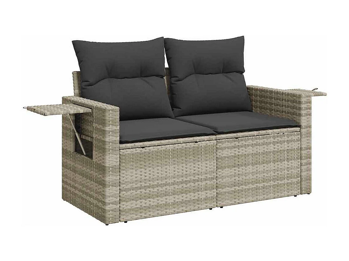 Salon de jardin avec coussins 7 pièces gris clair résine tressée