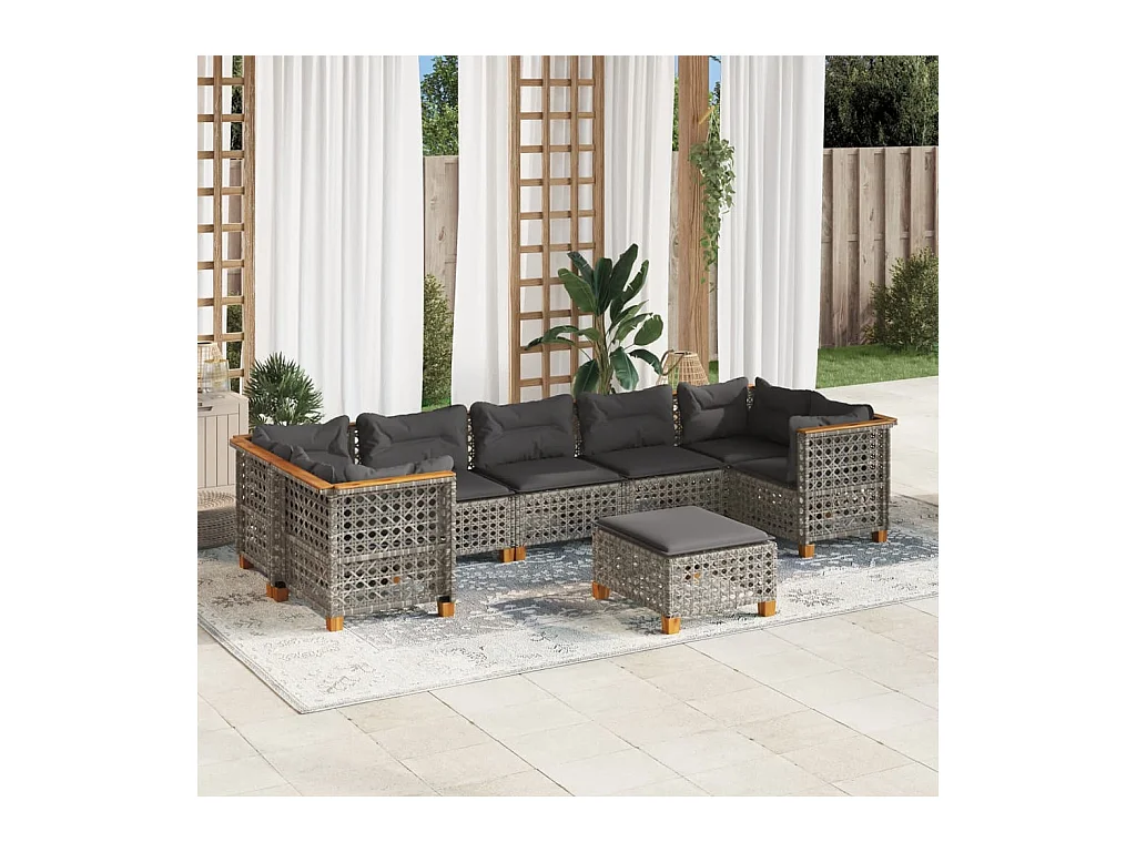 8-delige Loungeset met kussens poly rattan grijs