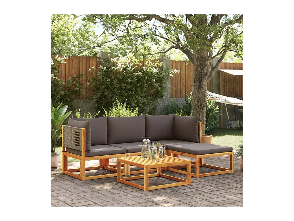 Set de sofás de jardín con cojines 5 piezas madera maciza acacia