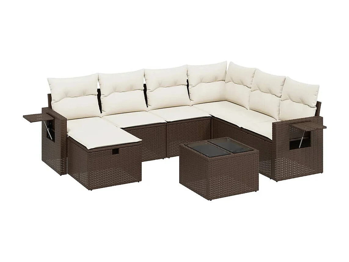 8 peças conjunto sofás de jardim com almofadões vime PE castanho