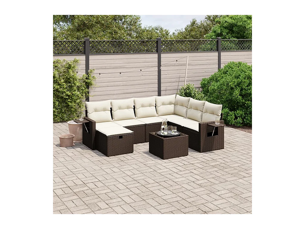 8-delige Loungeset met kussens poly rattan bruin