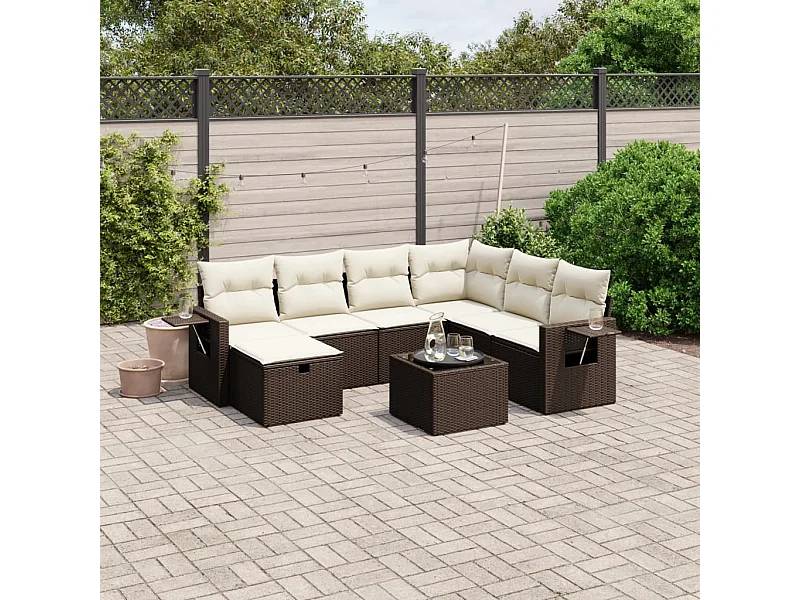 8-delige Loungeset met kussens poly rattan bruin