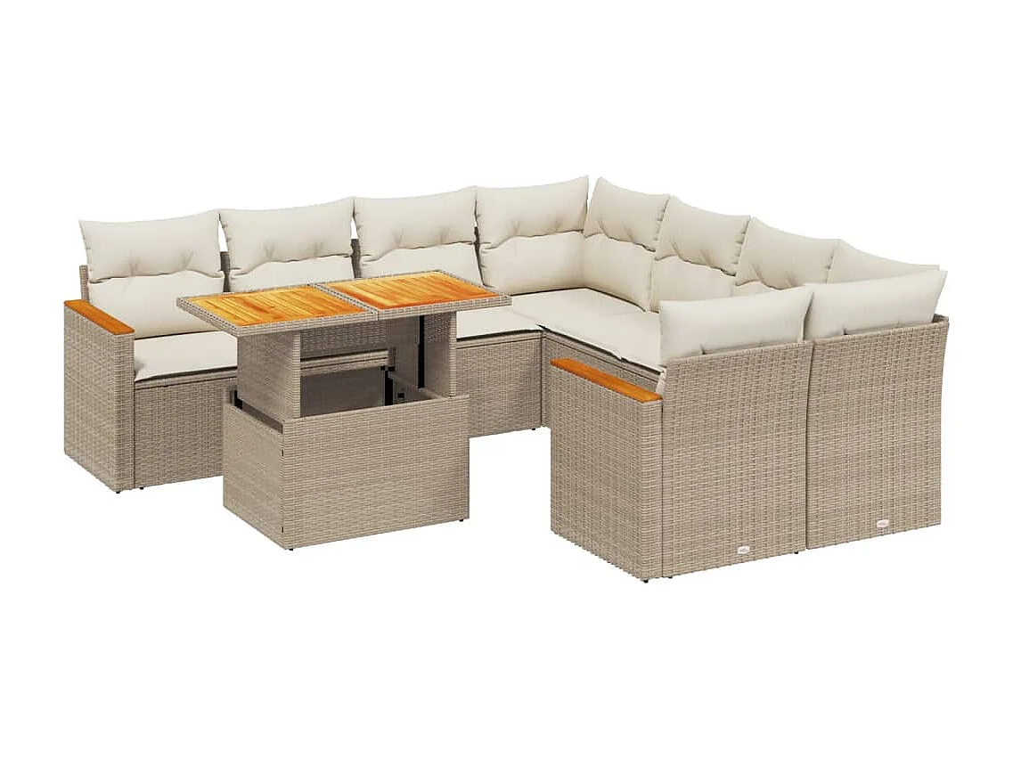 Salon de jardin avec coussins 9 pièces beige résine tressée