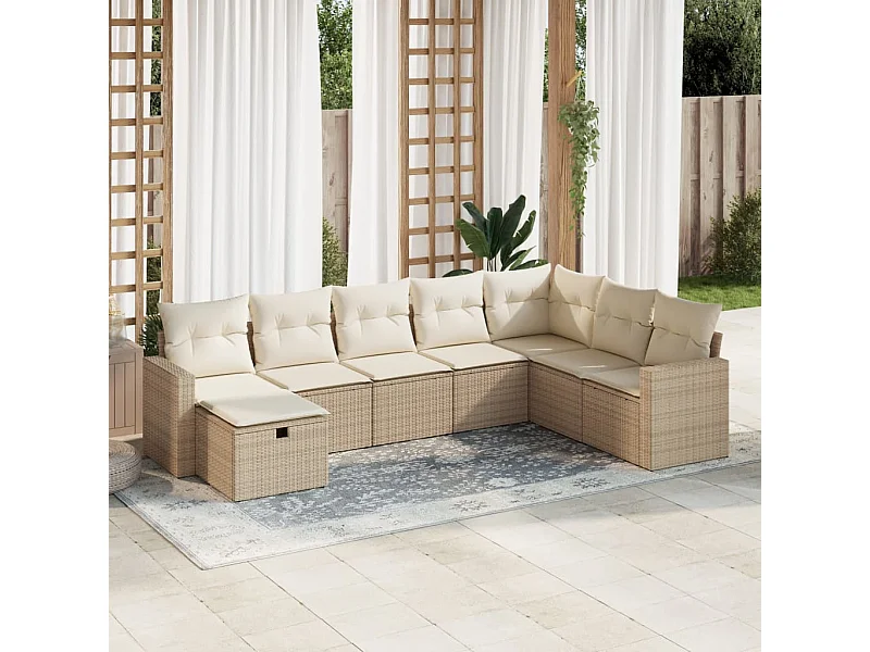 8-delige Loungeset met kussens poly rattan beige