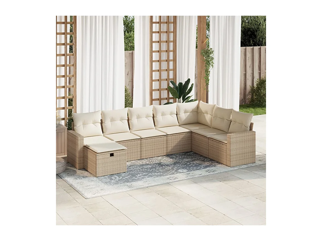 Salon de jardin avec coussins 8 pièces beige résine tressée
